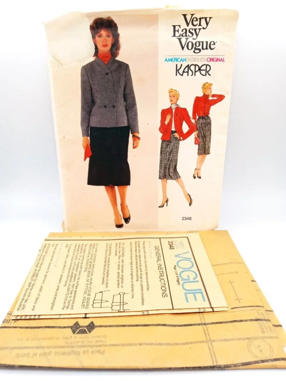 Vintage Vogue 2348 Kasper Sewing Pattern Jacket Blouse Skirt Uncut Size 8 1980